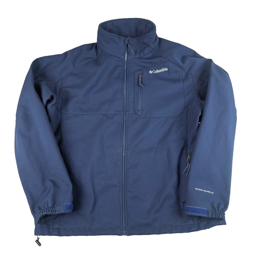 Columbia Omni-Shield Softshell Jacket Mens XL Navy Blue Fleece Lined Full Zip